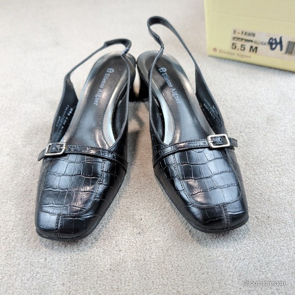 Etienne Aigner Slingback Heels Black Alligator Embossed Square Toe 90s Work 5.5 — photo 2